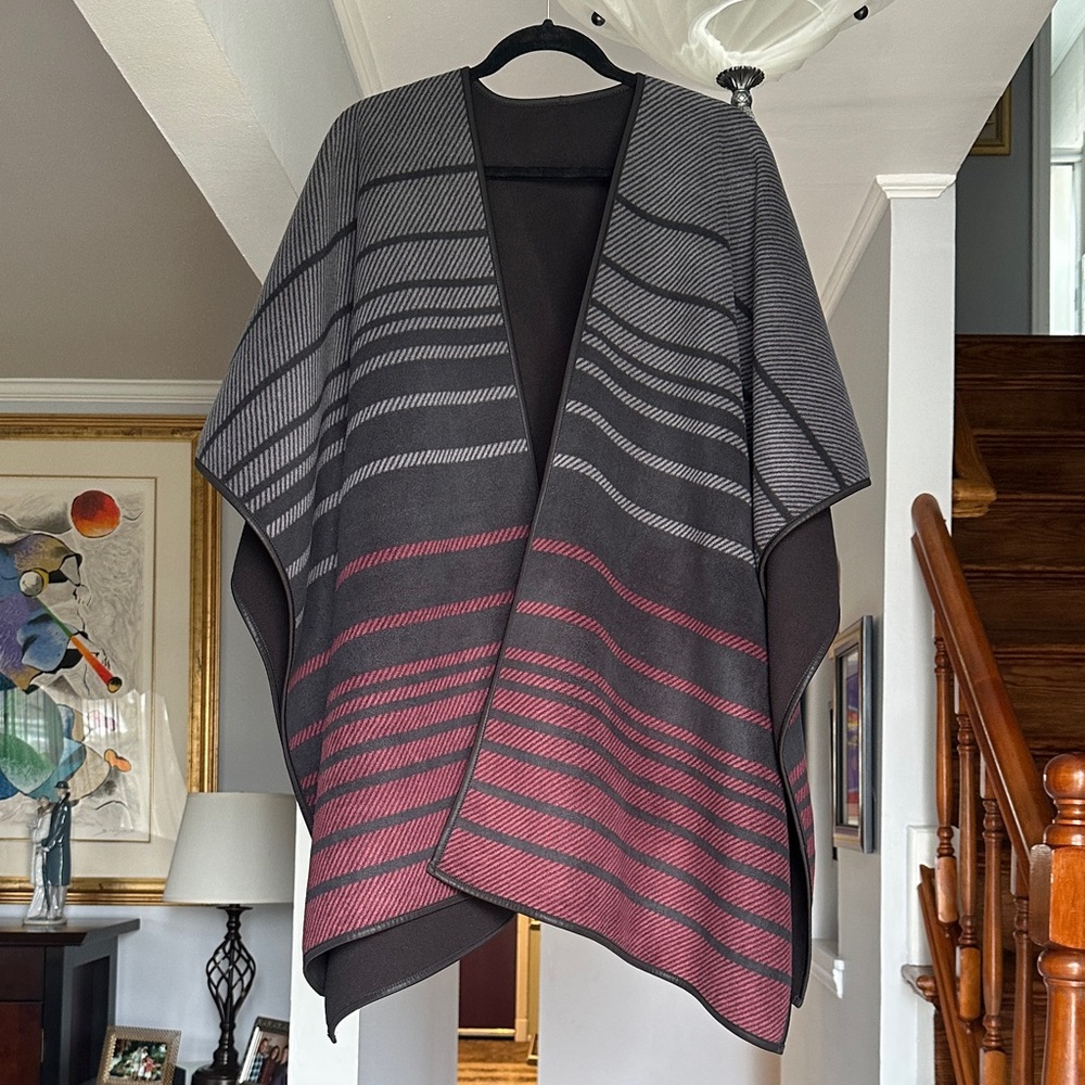 Stylish Fleece Reversible Open Front Poncho Shawl Cape